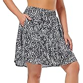 Womens Midi Knee-Length Skirt with Built-in Skorts Hidden Drawstring Zippered Pockets Appropriate for Working Casual Office