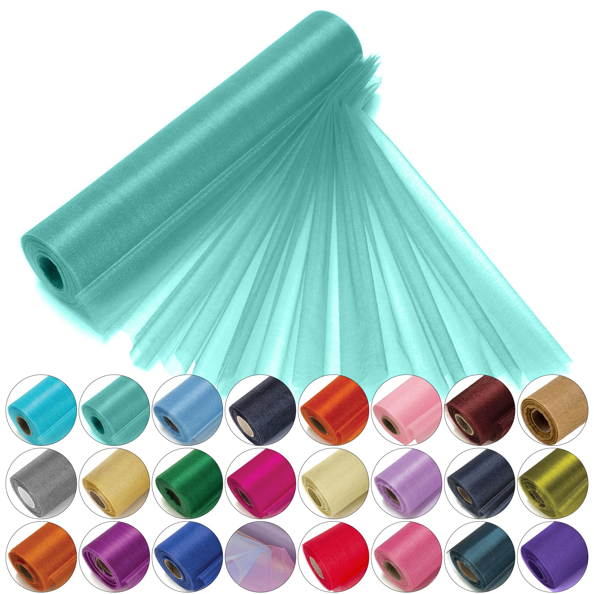 29cm x 25m Roll of Organza Sheer Fabric - Elegant Decorative Cloth for Wedding Chair Bows, Table Runners, Party Favours - Crafting Supplies for Ribbons, Dress Accents,and Bags, Aqua Green โ image 1