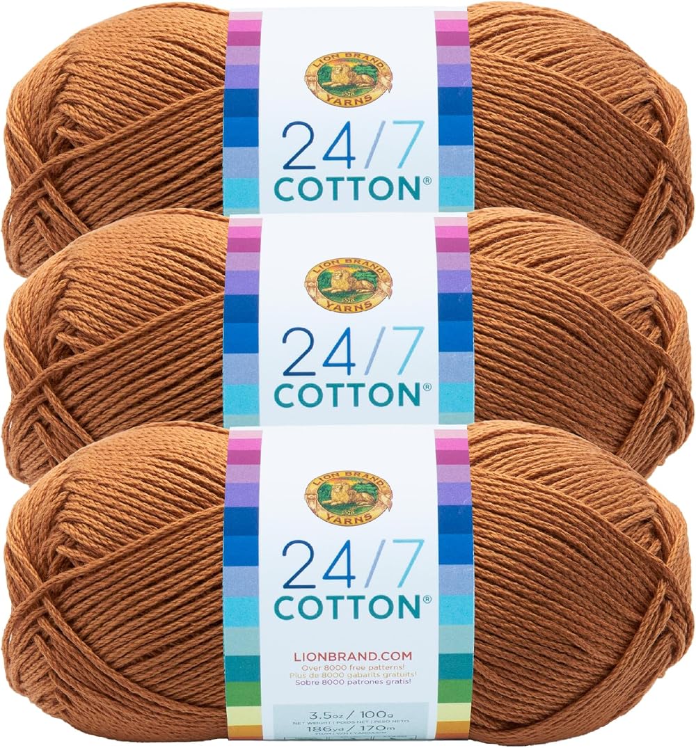 Lion Brand 24/7 Lightweight Cotton Yarn Camel Pack of 3