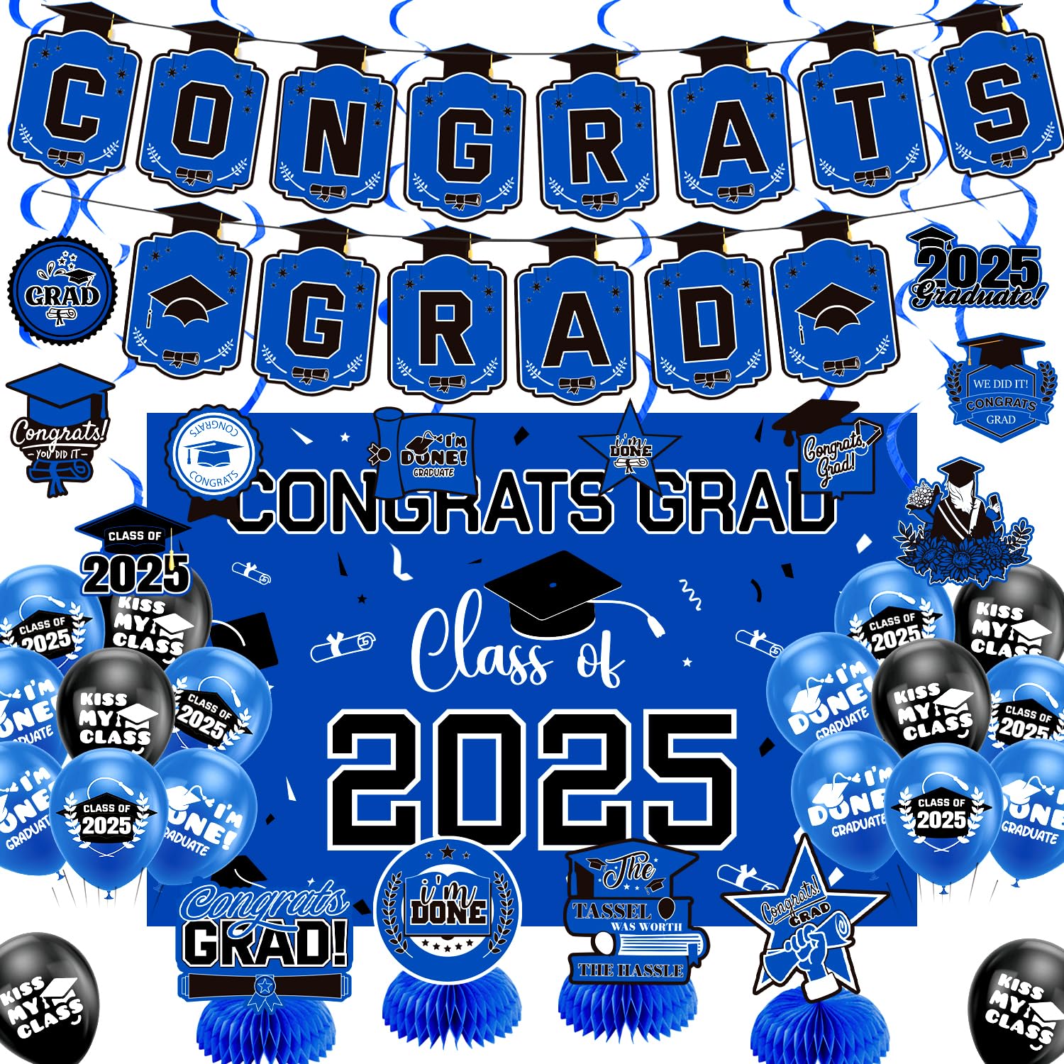 Class of 2025 Backdrop Banner,Blue Themed Graduation Decorations Set ...