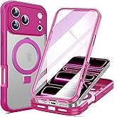 RIASOLIN for iPhone 17 Pro Case with Invisible Magnetic Stand, Compatible with Mag-Safe Translucent Matte with Built-in Screen Protector, Shockproof Protective Phone Case for Women Men, Rose