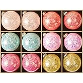 WDS WONDROUS Christmas Ball Ornaments Set of 12 – Pink and Blue Glitter Filled Xmas Tree Decorations, Elegant Glass Christmas Ornaments for Holiday Decor & Party Decorations Valentine’s Day