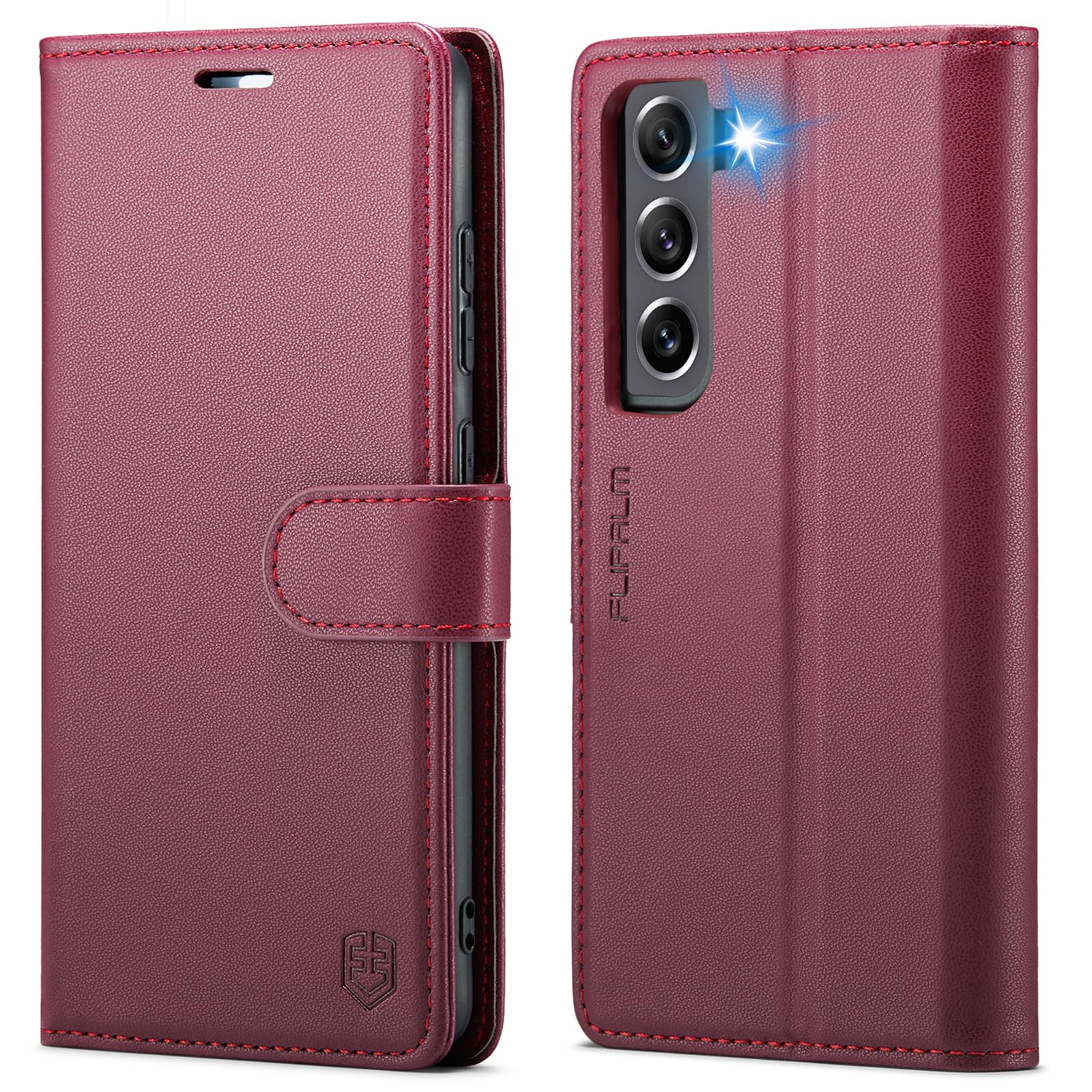 Photo 1 of FLIPALM Wallet Case for Samsung Galaxy S21 FE 5G, RFID Blocking Credit Card Holder, PU Leather Folio Flip Kickstand Protective Shockproof Cover for Galaxy S21 FE (Red)