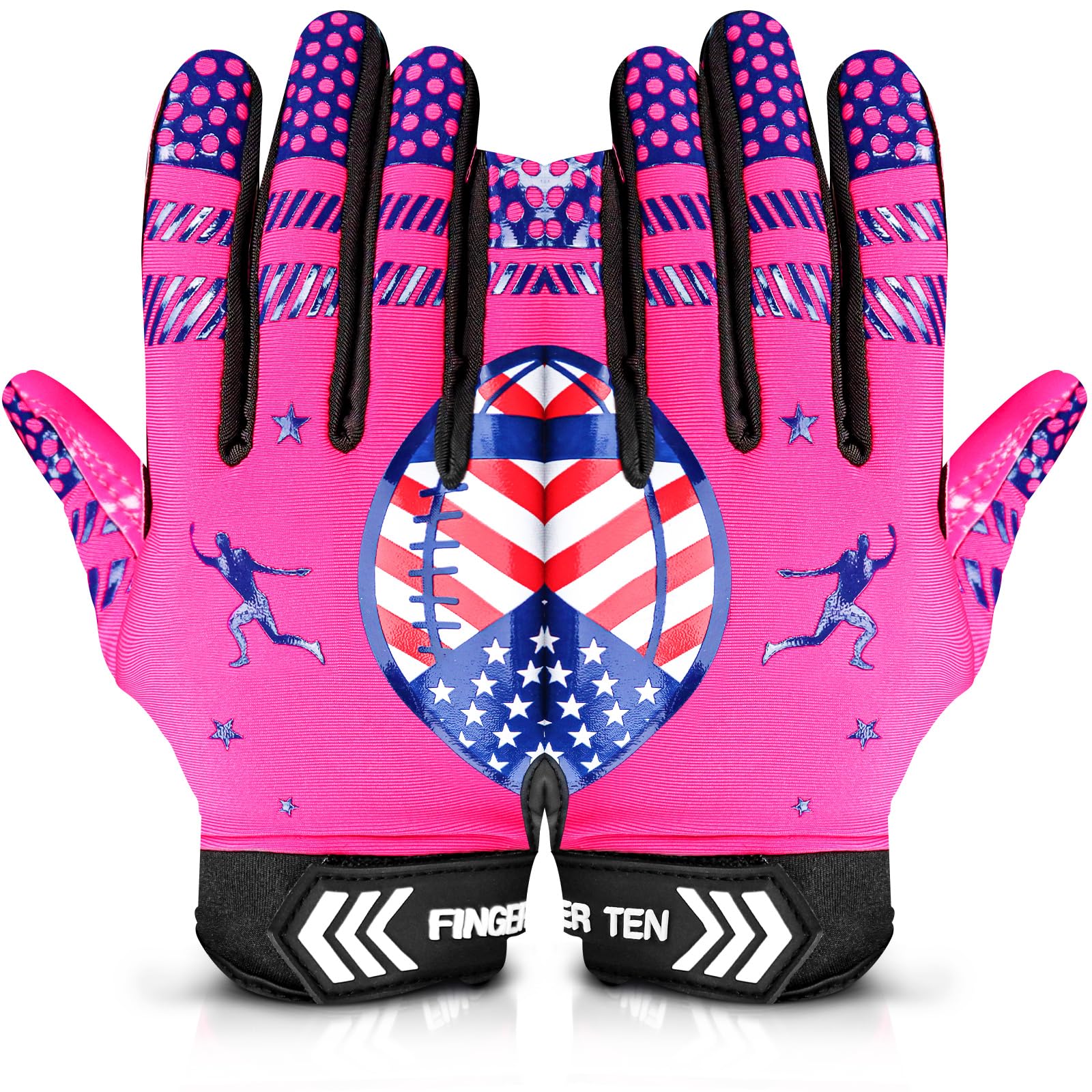 FINGER TEN American Football Gloves Youth Kids Ultra Tack Sticky Non-Slip Palm Receivers, Rugby Gloves Flexible Stretch Protection Waterproof Professional Fit Age 5-14 (Pink,Medium)