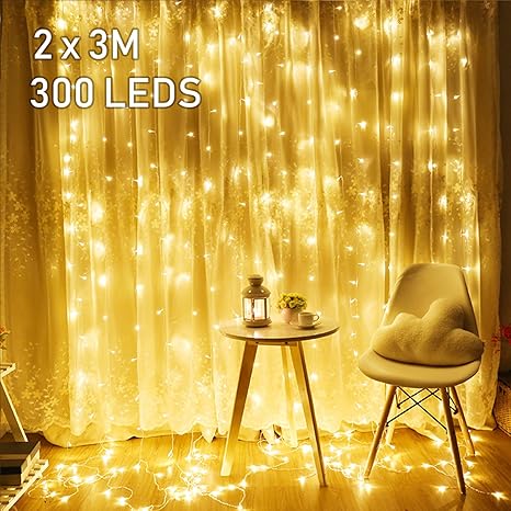 2M x 3M LED Lichtervorhang Avoalre 300 LEDs Lichterkette Vorhang mit Stecker 8 Modi Helles Warmweiß für Innen Außen Neujahr W
