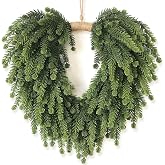 Artificial Christmas Heart-Shaped Norfolk Pine Wreath for Front Door | Heart-Shaped Design, Ready To Hang with Loop, Fake Plant Wreath, for Front Porch Window Mantle Farmhouse Outside Decoration