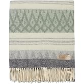 New Zealand Virgin Wool Throw Blanket, Indoor & Outdoor Blankets and Throws, Soft Blanket with Fringes, 55 x 79 in (140 x 200 cm), Green Gray Beige