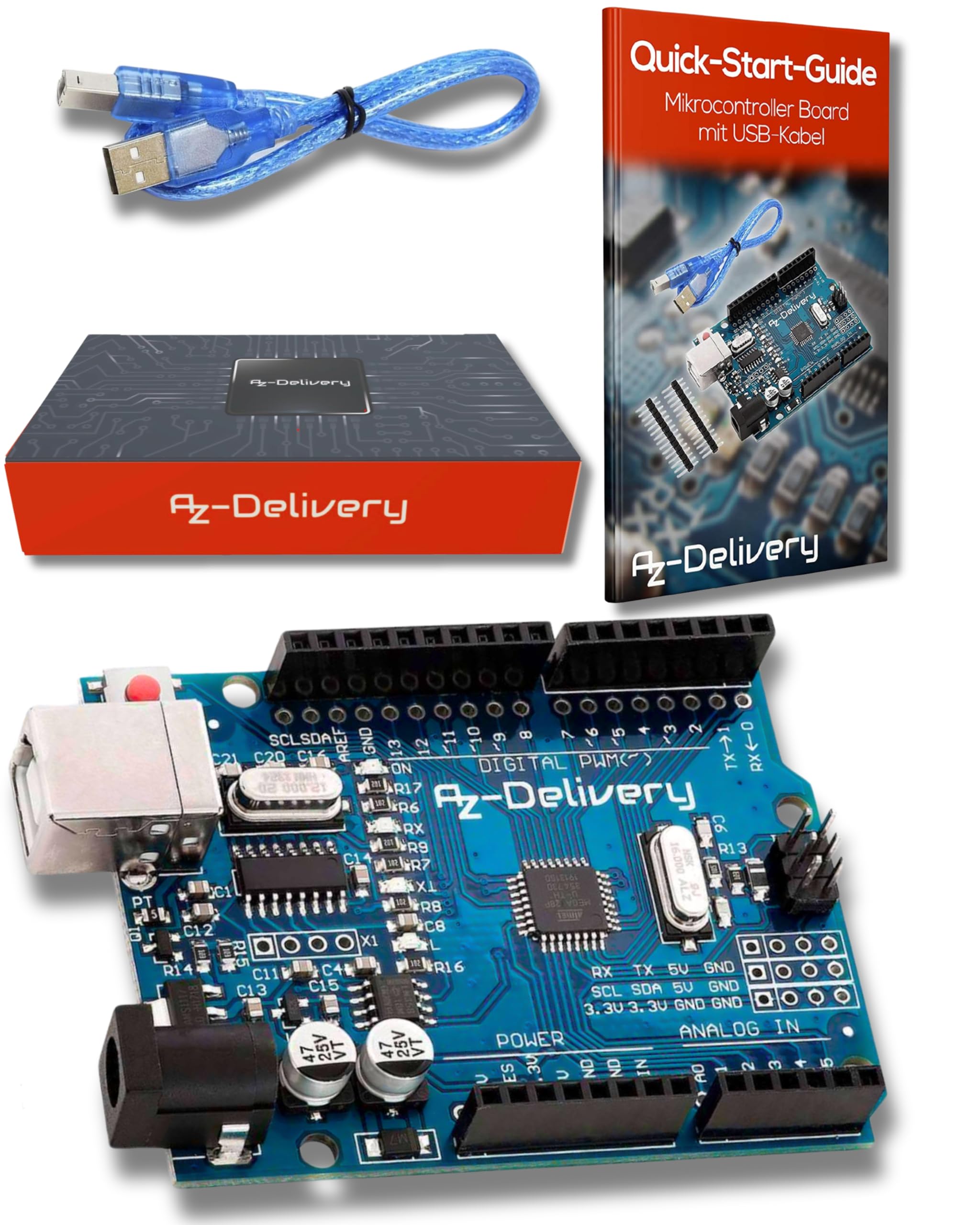 AZDelivery Compatible with ATmega328P CH340 Microcontroller Board 16MHz 5V Compatible with ATmega328, with USB Cable, Compatible with Boards Including E-Book!