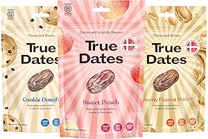 True Dates, Sweet Flavor Variety, 3-3.5 Ounce Bags (Creamy Peanut Butter, Cookie Dough, Sweet Peach) - Dates With Candy Flavor, Vegan, No Added Sugar, Gluten Free