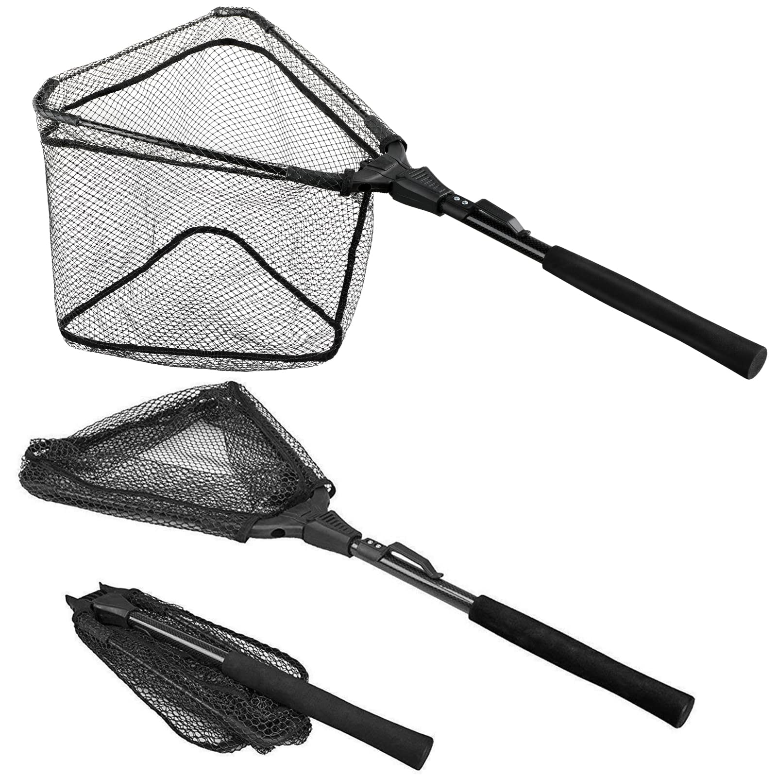 Photo 1 of PLUSINNO Fishing Net Fish Landing Net, Foldable Collapsible Telescopic Pole Handle, Durable Nylon Material Mesh, Safe Fish Catching or Releasing