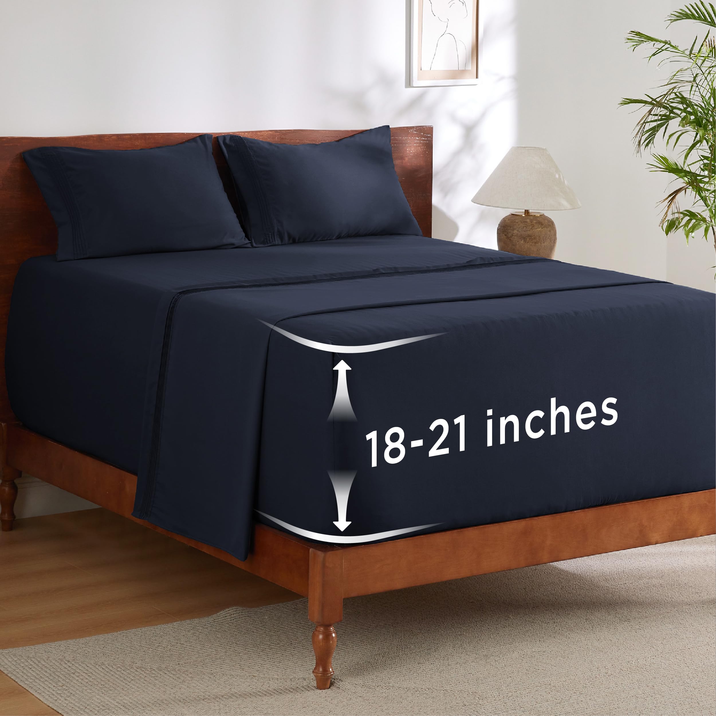 Photo 1 of Bedsure Deep Pocket King Sheet Set - Fits Mattresses Up to 21 Inches Thick - 4 Piece GentleSoft Bed Sheets, Moisture Wicking, Soft & Cooling Bedsheet & Pillowcases, Easy & Secure Fit, Navy