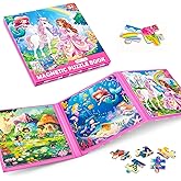 3-in-1 Princess & Mermaid Magnetic Puzzles for Girls Ages 3-5, 20-30 Pieces | Three progressive fairy-tale jigsaws with magne