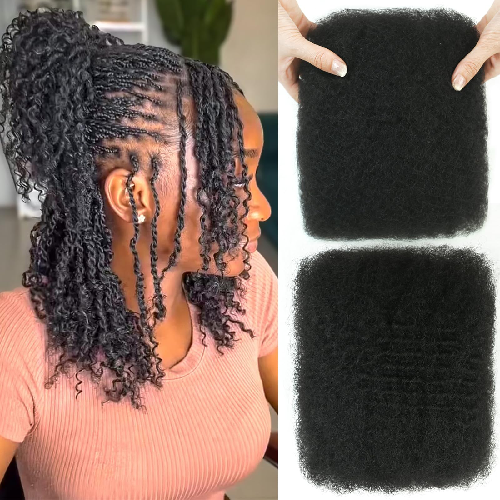 Photo 1 of 10 Inch Bob Afro Kinkys Bulk Human Hair for Mini Twists 4C Kinky Curly Human Braiding Hair for Repair Locs Soft Quality Human crochet hair for Black Women Girl Kids