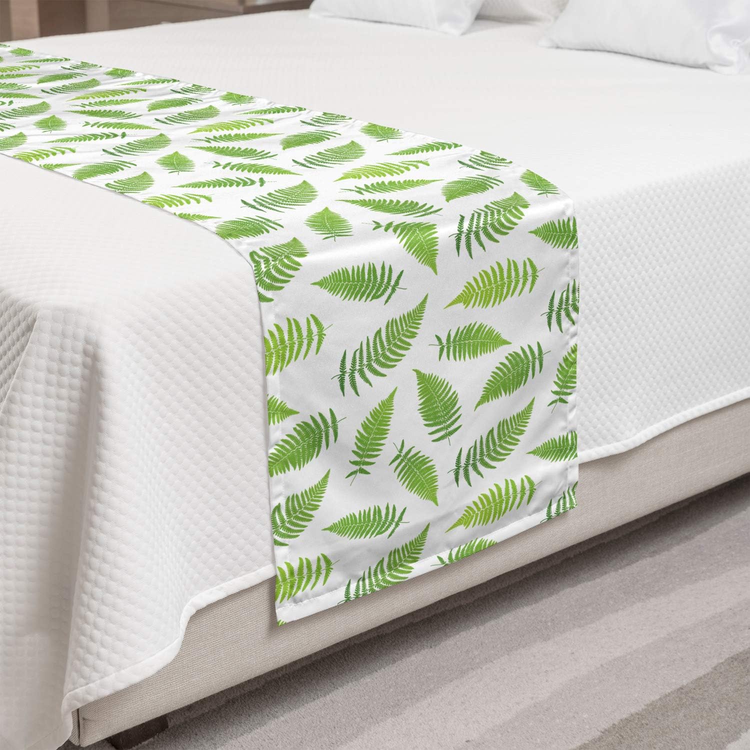 Lunarable Fern Bed Runner, Botanical Pattern Inspired by