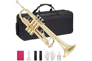 FANCIHABOR Professional Standard Trumpets for Beginners & Students, Gold Lacquer Brass Instrument with Hard Case, Mouthpiece, Cleaning Kit, Gloves & Polish Cloth, Full Starter Pack