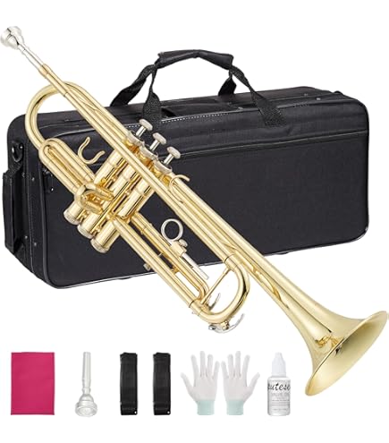 Amazon.com: TRUMPET Bb PITCH BRASS GOLD LOOK WITH FREE HARD CASE