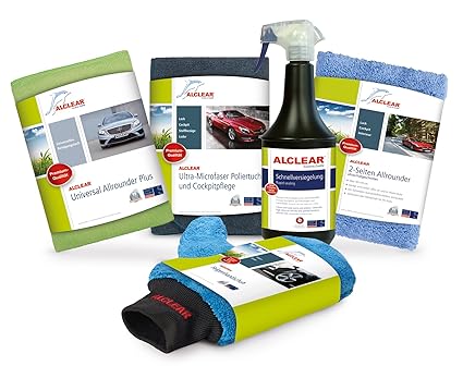 ALCLEAR 8201050 Autopflegeset für Tiefenglanz, mit Lack & Scheiben Trockentuch, Auto Poliertuch, Lackversiegelung, Felgenhand