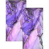 GZMQWVG Purple Marble Hand Towels,Set of 2 14" x28 Face Tea Towel Fast Drying Washcloth for Bathroom Farmhouse Spa Home Decor