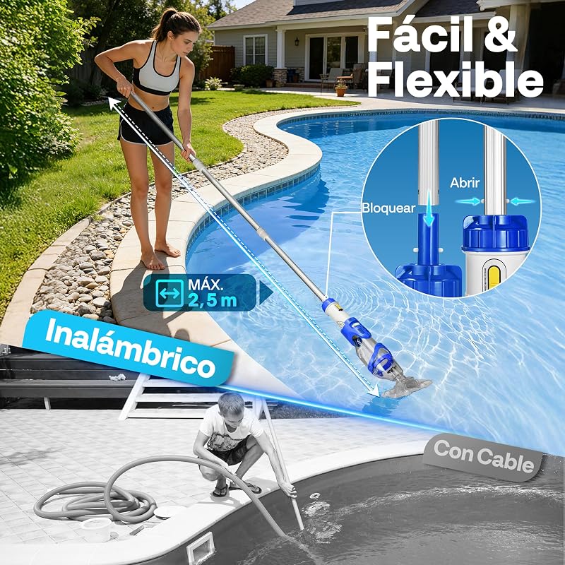 Limpiador Portátil para Piscina con Pértigas Telescópicas 250cm