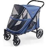 CANINE CANYON All-Terrain Pet Stroller for Large &amp; Medium Dogs | Easy fold, 130 lbs capacity for 2 dogs. Dual entry, 1-foot brake, sunroof &amp; breathable windows for outdoor adventures, Blue