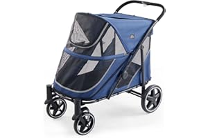 Canine Canyon Denver On-The-Go Pet Stroller – Easy Fold, All-Terrain 4-Wheel Dog Stroller for Medium Dogs with Dual Entry, One-Foot Brake, Sunroof & Breathable Windows
