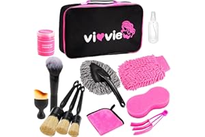vioview Car Interior Detailing Kit, Pink Car Washing Kit Tools with Soft Bristles Detailing Brush Set, Car Wash Mitt Scratch Free, Car Cleaning Supplies Kit, Complete Car Care Kit, Cleaning Gel