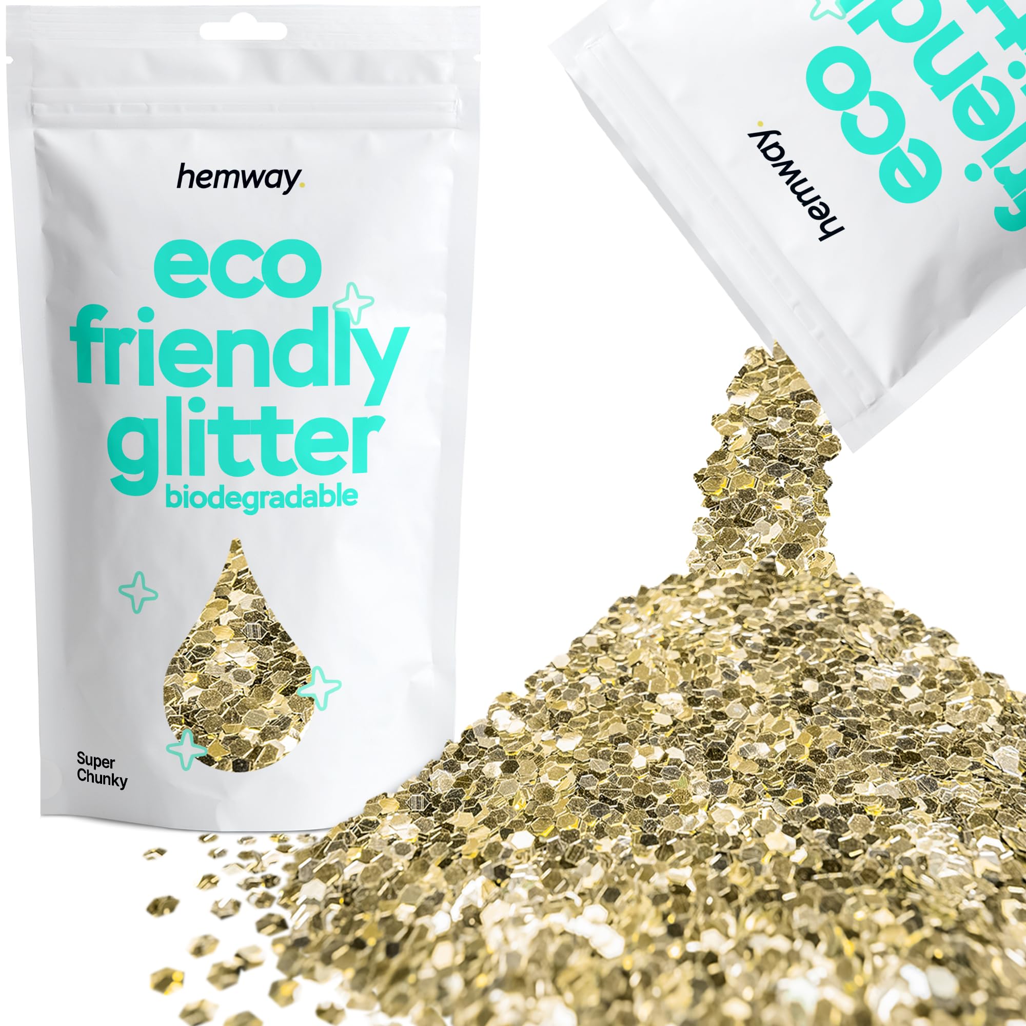 Eco Friendly Biodegradable Glitter | Champagne Gold - Super Chunky 100g, Plant Based, Biodegradable Glitter for Craft, Face, Hair, Nail, Body and Festival - Hemway — image 1
