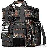 Tactical Lunch Box for Men, Large Insulated Lunch Bag for Adult, Heavy Duty Double Deck Expandable Lunch Cooler Bag with American Flag, Leakproof Soft Lunch Pail for Work Office Camping - Camo Green