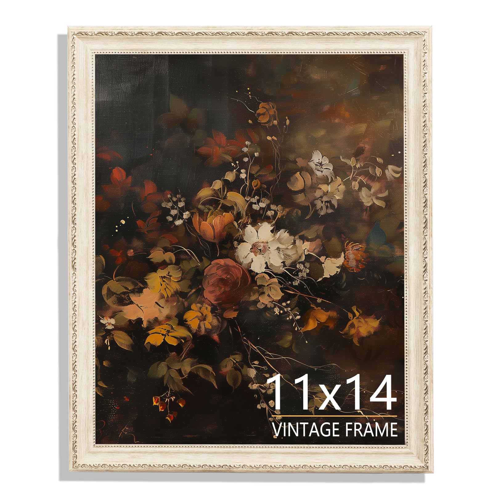 ASTRDECOR 11x14 Vintage Picture Frame, Cream Ivory PS Frame with Wood Grain Texture, Elegant Farmhouse Photo Frame with HD Acrylic Glass for Tabletop or Wall Display - 1 Pack