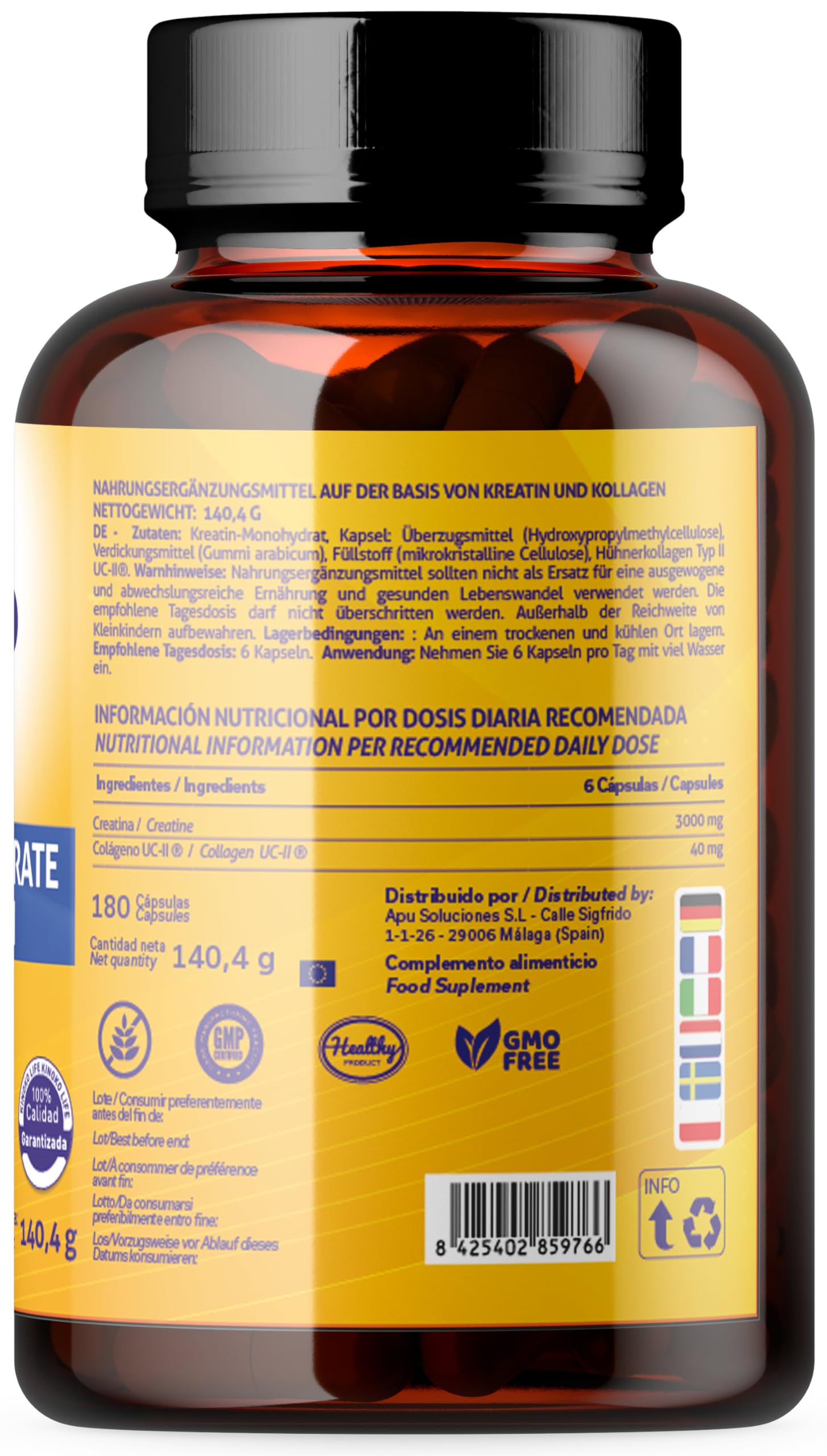 Kinoko Life Creatin Monohydrat Kapseln 3000mg & UCII Kollagen – 180 Kapseln – Kreatin und Creatine Monohydrate für Pre Workout Booster und Gym – Hochdosierte Creatin Kapseln mit Kreatin Pulver 9