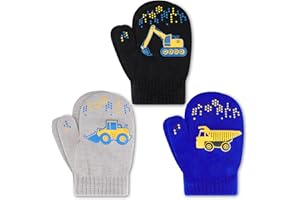 WAWSAM 3 Pairs Kids Knitted Mittens Toddler Winter Gloves Magic Full Finger Warm Mittens
