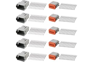 GUIRUIMOON Deutsch DT 12 Pin Connector Kit, Waterproof Male Female Plug Socket Quick Disconnect,Stamped Contacts Gauge 14-20 AWG Wire for Cars, Motorcycles.（12P 5 sets）