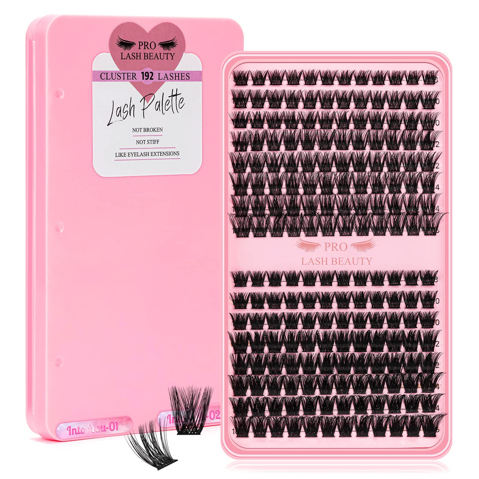 192 Pcs Lash Clusters 2 Styles Mixed Cluster Lashes DIY Eyelash Extensions Eyelash Cluster Extension DIY Individual Lashes Super Thin Band Soft and Easy to Wear (Into You-01+Into You-02,D-Mix)