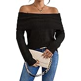 SunnyMelody Womens Off The Shoulder Sexy Sweater Fall 2025 Trendy Ladies Dressy Chunky Ribbed Knit Slim Fit Pullover Tops