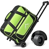 GoHimal 2-Ball Bowling Bag, Large Storage Pocket | Fits US men's size 15 shoes,oversized accessory pocket, retractable handle extends to 40",durable wheels, lightweight design