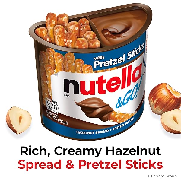 NUTELLA & GO! CHOCOLATE HAZELNUT SPREAD WITH COCOA + PRETZEL STICKS, 12 SNACK PACKS, 1.9 OZ EACH