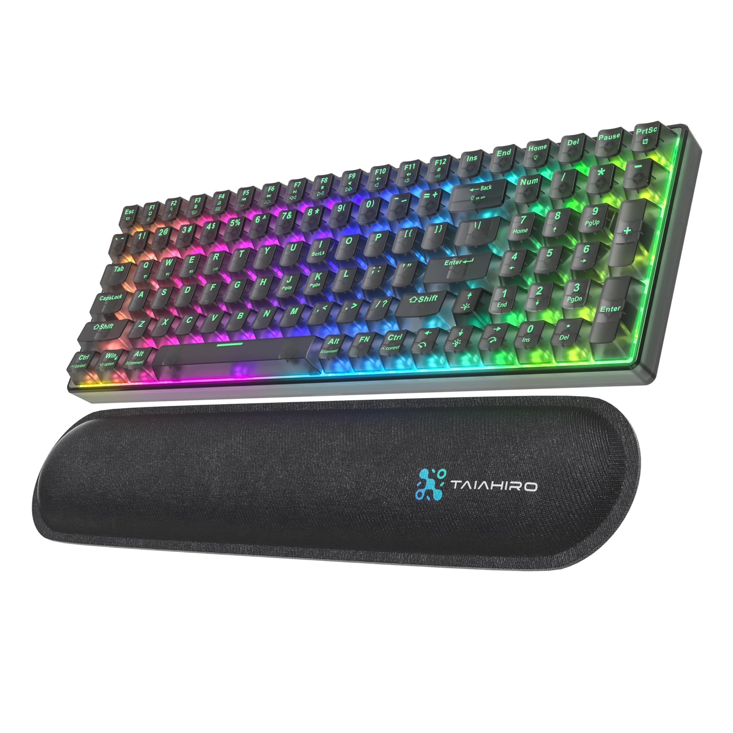 Photo 1 of Wireless Creamy Mechanical Gaming Keyboard with Transparent Keycaps, 100 Keys Custom Hot-Swap LED Backlit, 3-Mode BT/2.4G/USB-C, 3000mAh Battery, Ergonomic Keyboard with Wrist Rest, Linear Switch