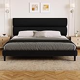 GRUSIGN King Size Platform Bed Frame with Velvet Headboard, Adjustable Height Wooden Slats Support, Upholstered Mattress Foundation, Fits Mattress or Mattress with Box Spring, Easy Assembly, Black