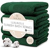 MAURA Hunter Green Extra Large Turkish Cotton Luxury Bath Towels Set of 4. Ultra-Soft, Thick & Plush Towels for Bathroom - Dark Green