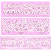Embossing Lace Fondant Molds, Multi Circle Flowers Lace Mat Wedding Cake Decoration Tool, Rattan Shaped Cupcake Mat Silicone Molds Set of 3