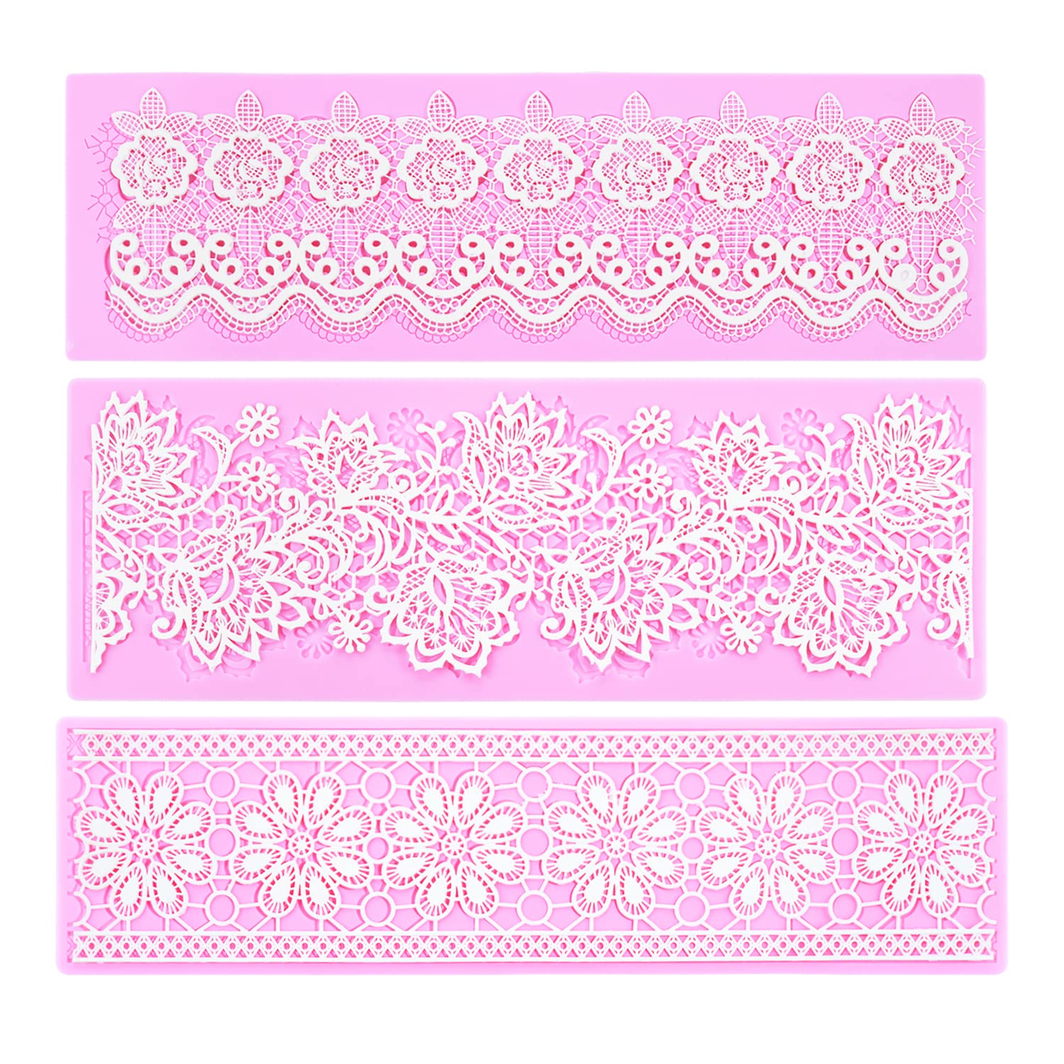 Photo 1 of Embossing Lace Fondant Molds, Multi Circle Flowers Lace Mat Wedding Cake Decoration Tool, Rattan Shaped Cupcake Mat Silicone Molds Set of 3
