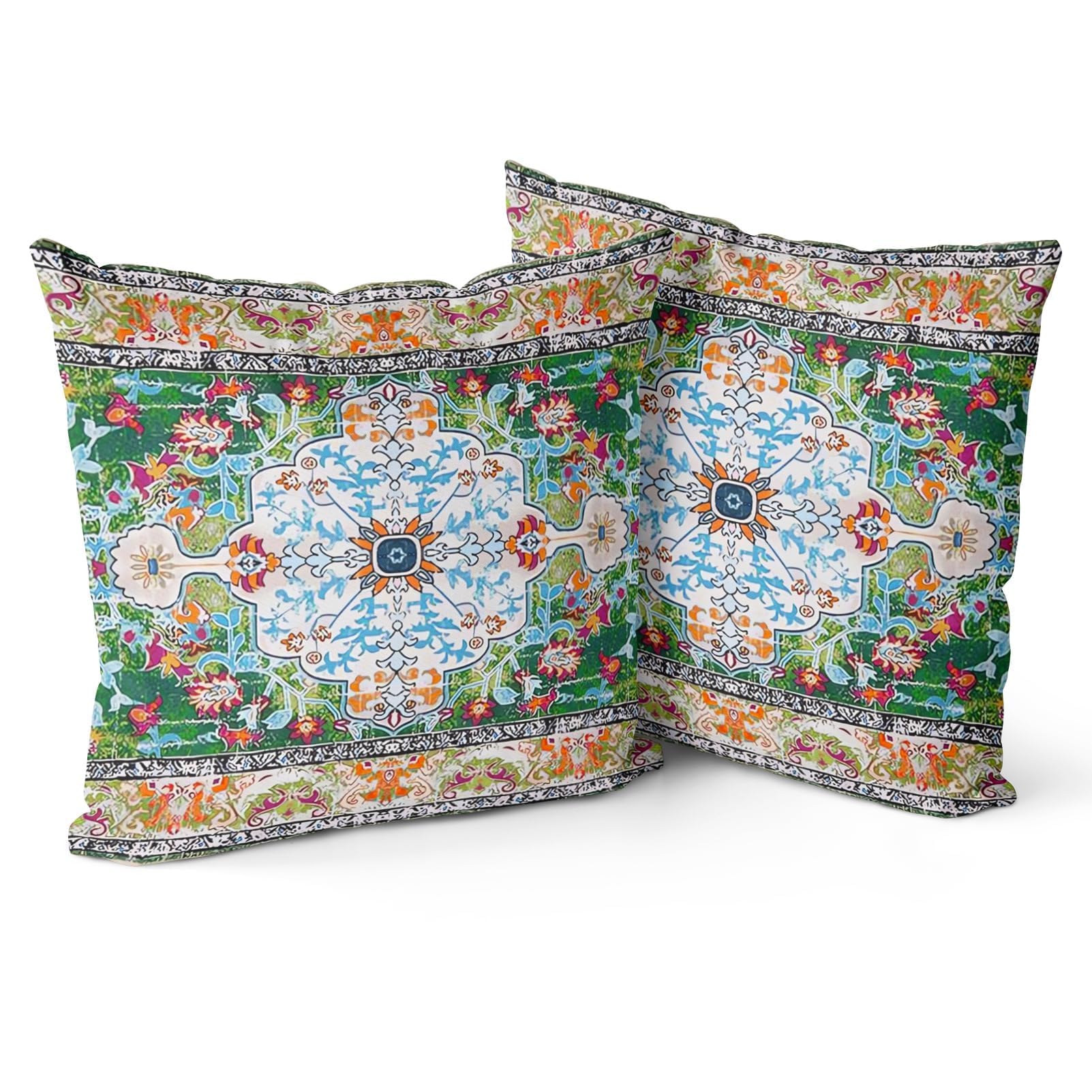 Snylcce Set of 2 Bohemian Style Cushion Covers 55x55 cm Decorative Square Throw Pillow Covers 22x22 Inch Sofa Car Pillowcase for Outdoor Home Bed Living Room Couch Decor (Emearal boho)
