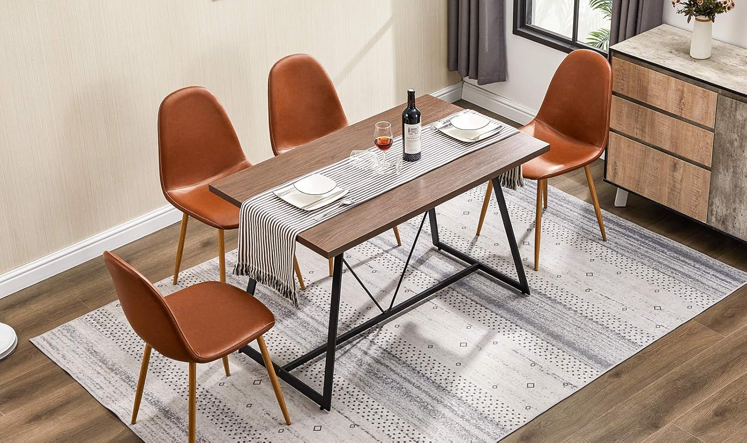GreenForest 47" L x 29.52" W Kitchen Dining Table Computer Desk, Industrial Modern Kitchen Room Table for 4-6 People, Wooden Leisure Coffee Table, Walnut - Tables