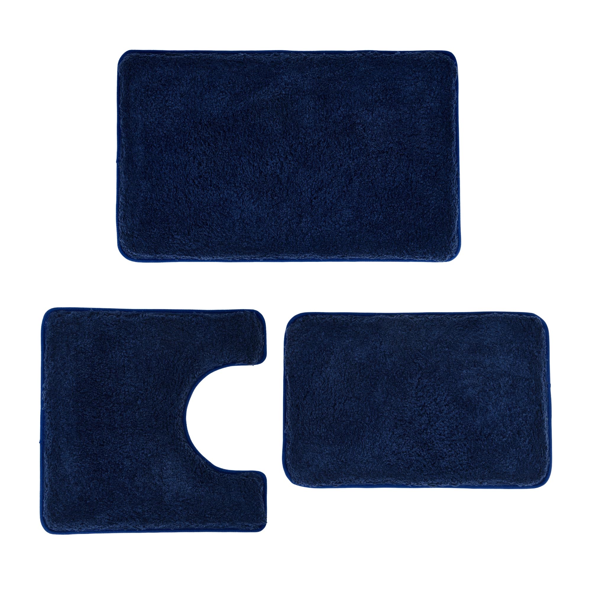 Photo 1 of 3 Pieces Luxury Bathroom Rug Set with U-Shaped Toilet Rug, Non-Slip Rubber Bottom, Thick Microfiber Fluffy Plush, Water absorption, Quick Dry, Ultra Soft, Bath Mats for Bathroom, Tub(Navy Blue)