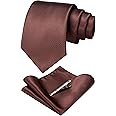 JEMYGINS Solid Color Formal Necktie and Pocket Square Tie Clip Sets for Men