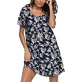 ENJOYNIGHT Womens Cotton Nightgown Short Sleeves Sleepshirt Print Nightshirt