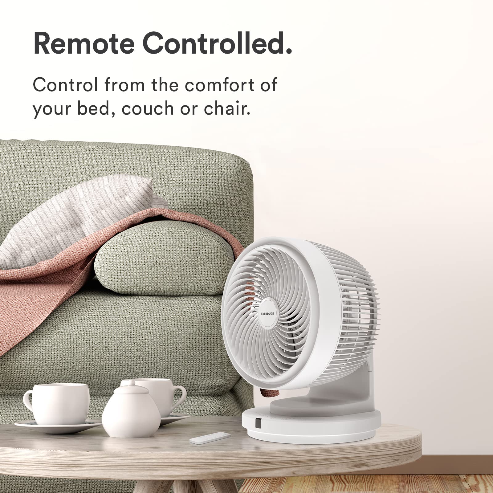 Everdure 9” Oscillating AC Desk or Table Fan, Remote Controlled, 4 Speed Settings, 2 Wind Modes, Targeted Airflow Control, Portable, Perfect for Bedroom, Living Room, Home Office, Black