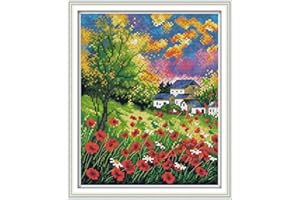 Maydear Cross Stitch Kits Stamped Full Range of Embroidery Starter Kits for Beginners DIY (Spring Landscapes)