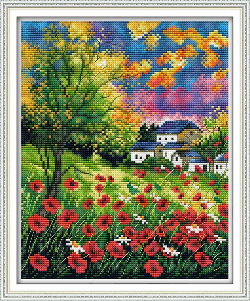 Photo 1 of Maydiyer 11CT Stamped Cross Stitch Kits Pre-Printed Embroidery Kit Flowers Pattern for Girls Needlework Sets-Beautiful Flowers (1) 13×15 inch