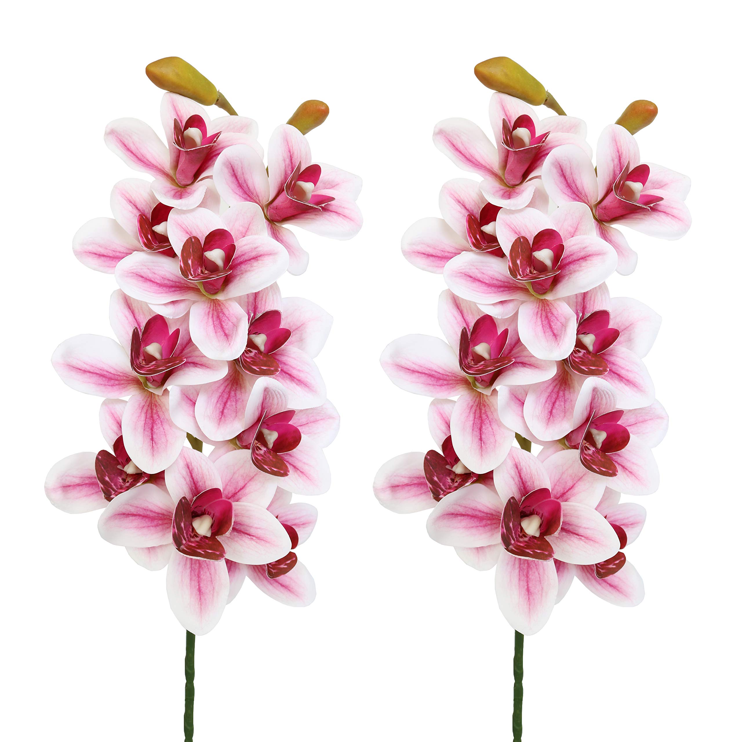 Jasming Artificial Flowers Real Touch Cymbidium Orchid Fake Plants Branches for Garden Home Decoration (Pink)